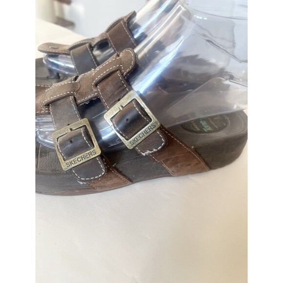 Skechers Tone Ups Slip On Strappy Sandals Brown Leather Size 8 Comfort Shape 39 - Picture 4 of 8